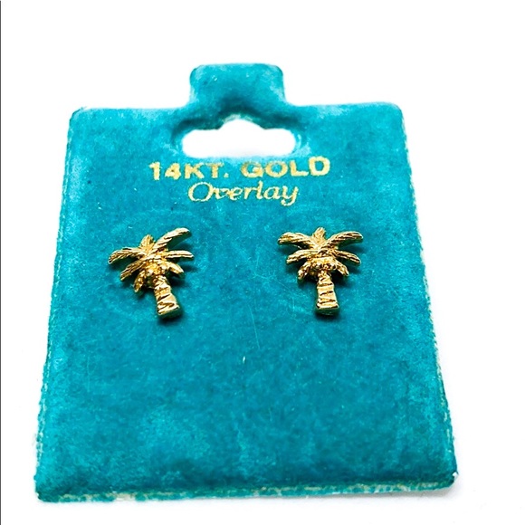 14k gold overlay Palm Tree earrings - Picture 3 of 6